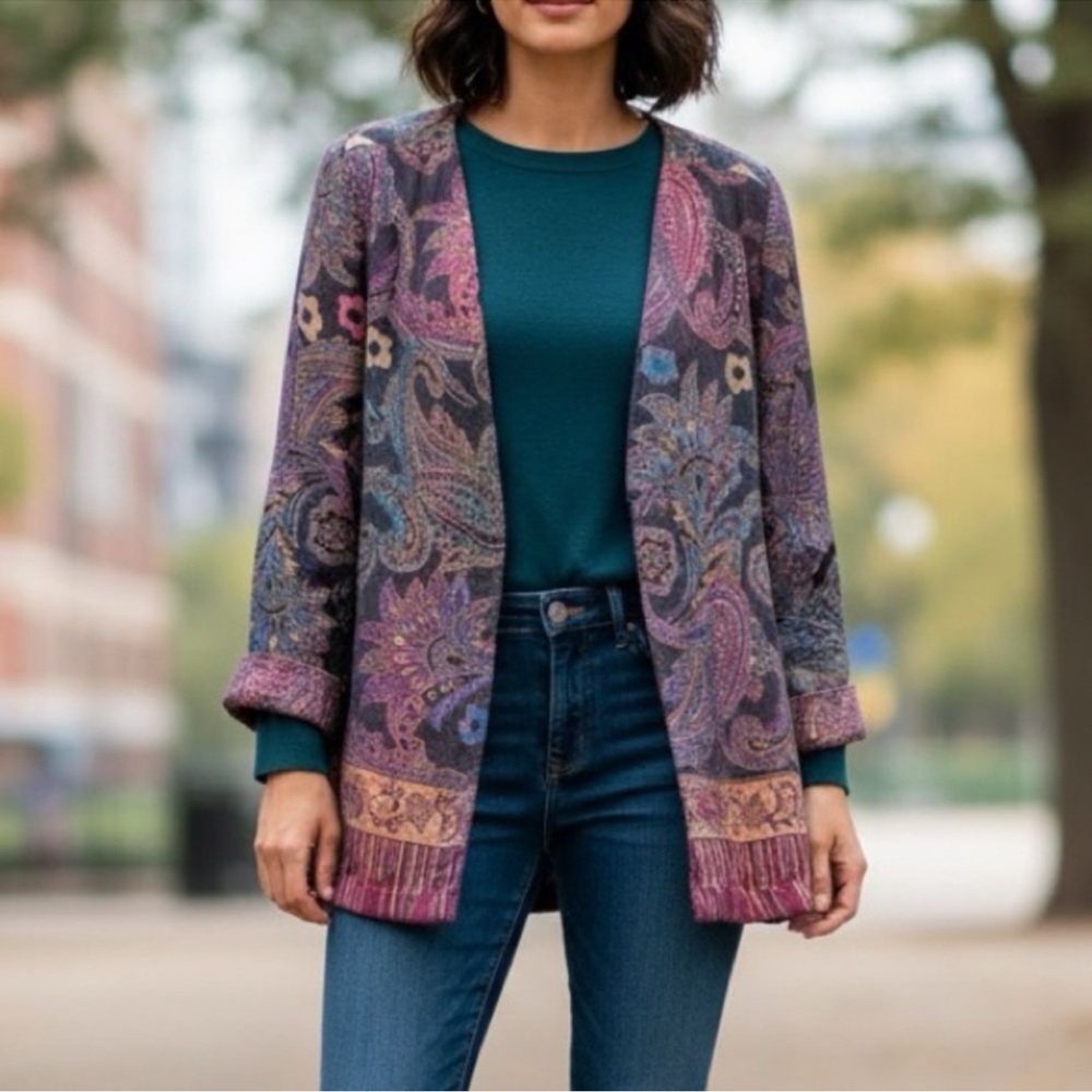Soft Surroundings Paloma Relaxed Jacket Vintage Paisley Tapestry Rayon Large‎